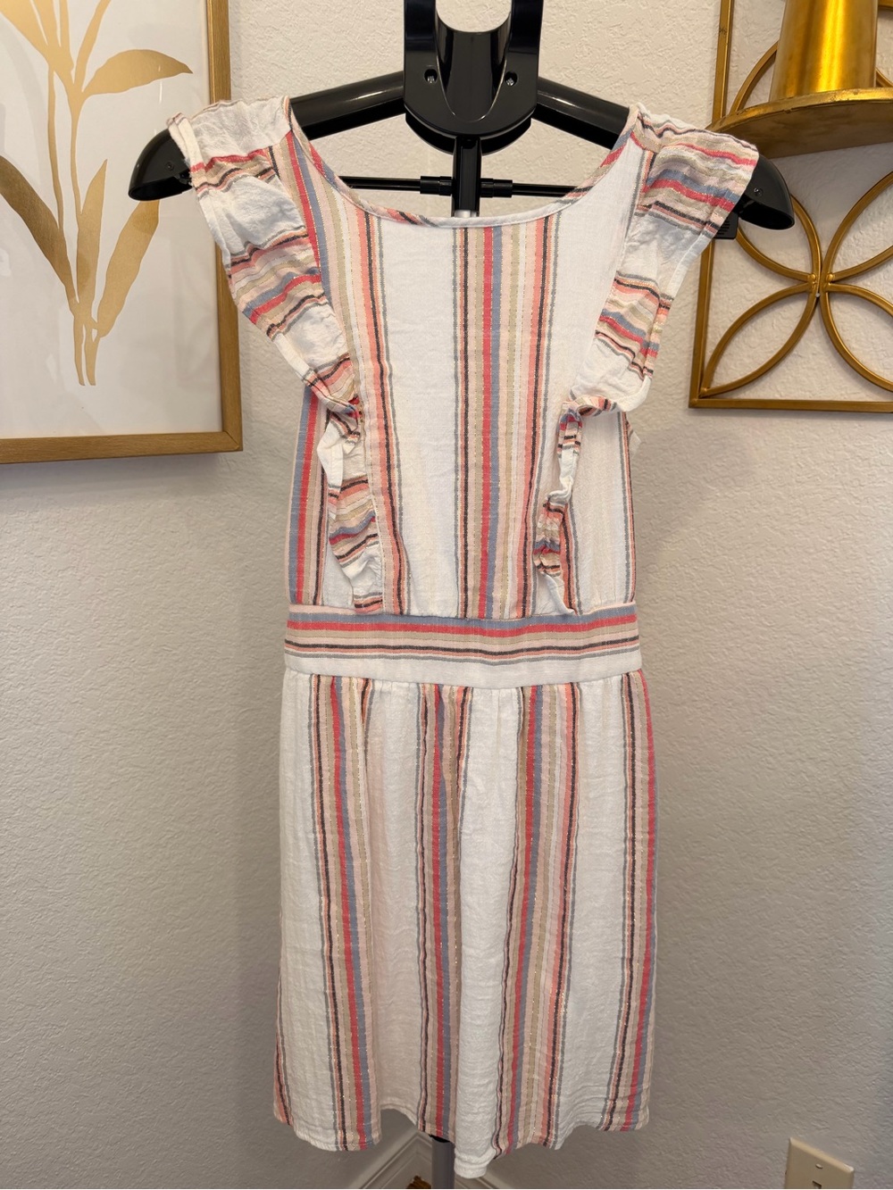 Chelsea & Violet White Mini Dress with Pink and Blue Stripes
